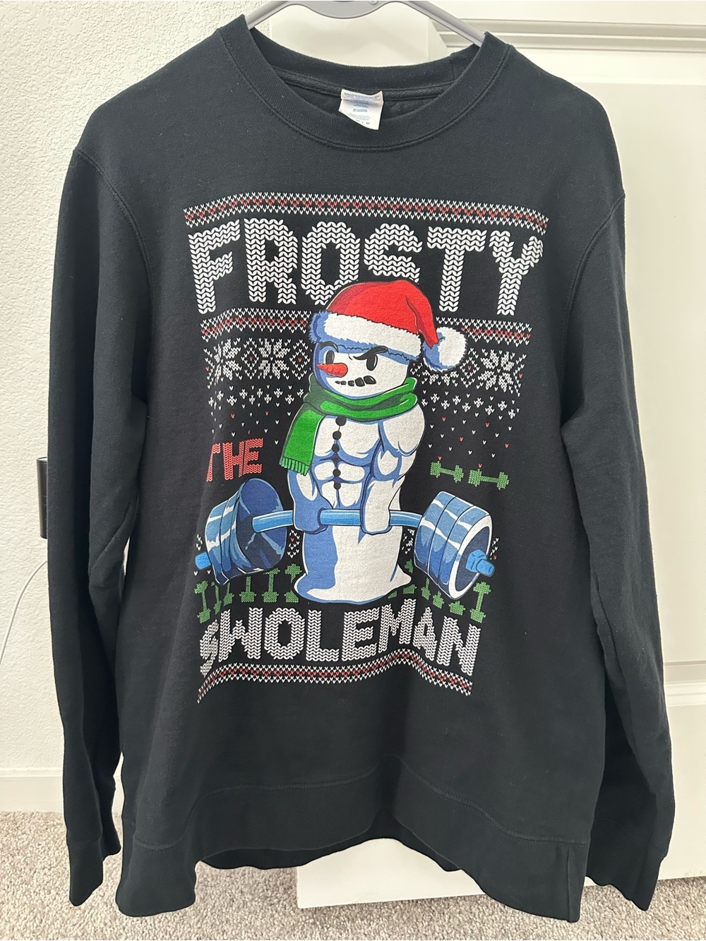 Black 'Frosty the Swoleman' Graphic Holiday Sweater